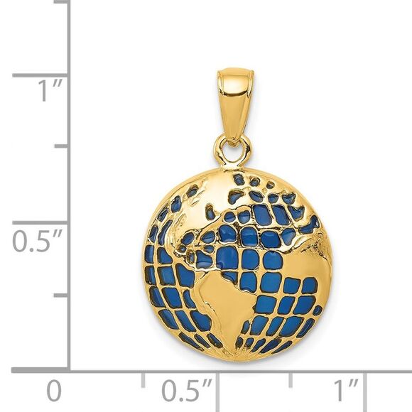 14k Yellow Gold Blue Enameled Globe Pendant